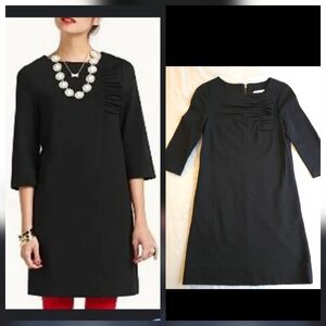 Kate Spade Livia Black Ponte Mini Dress 3/4 Sleeve Ruffle